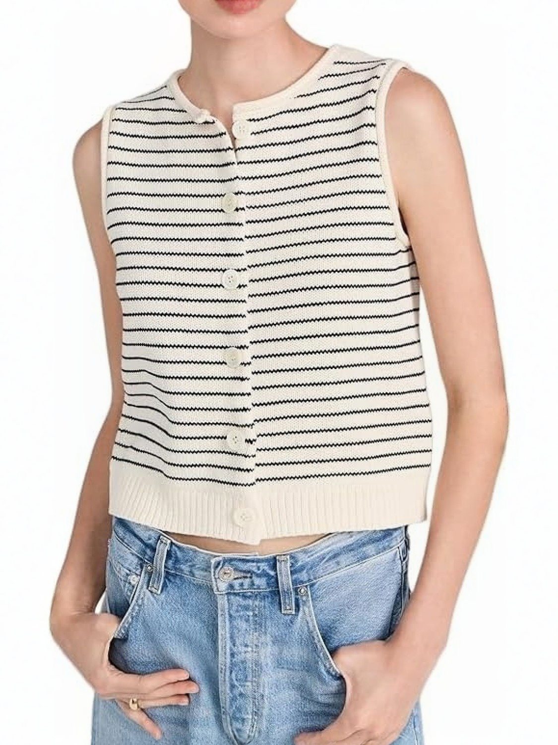 Ezapine Button Down Knit Vest – Sleeveless & Fitted