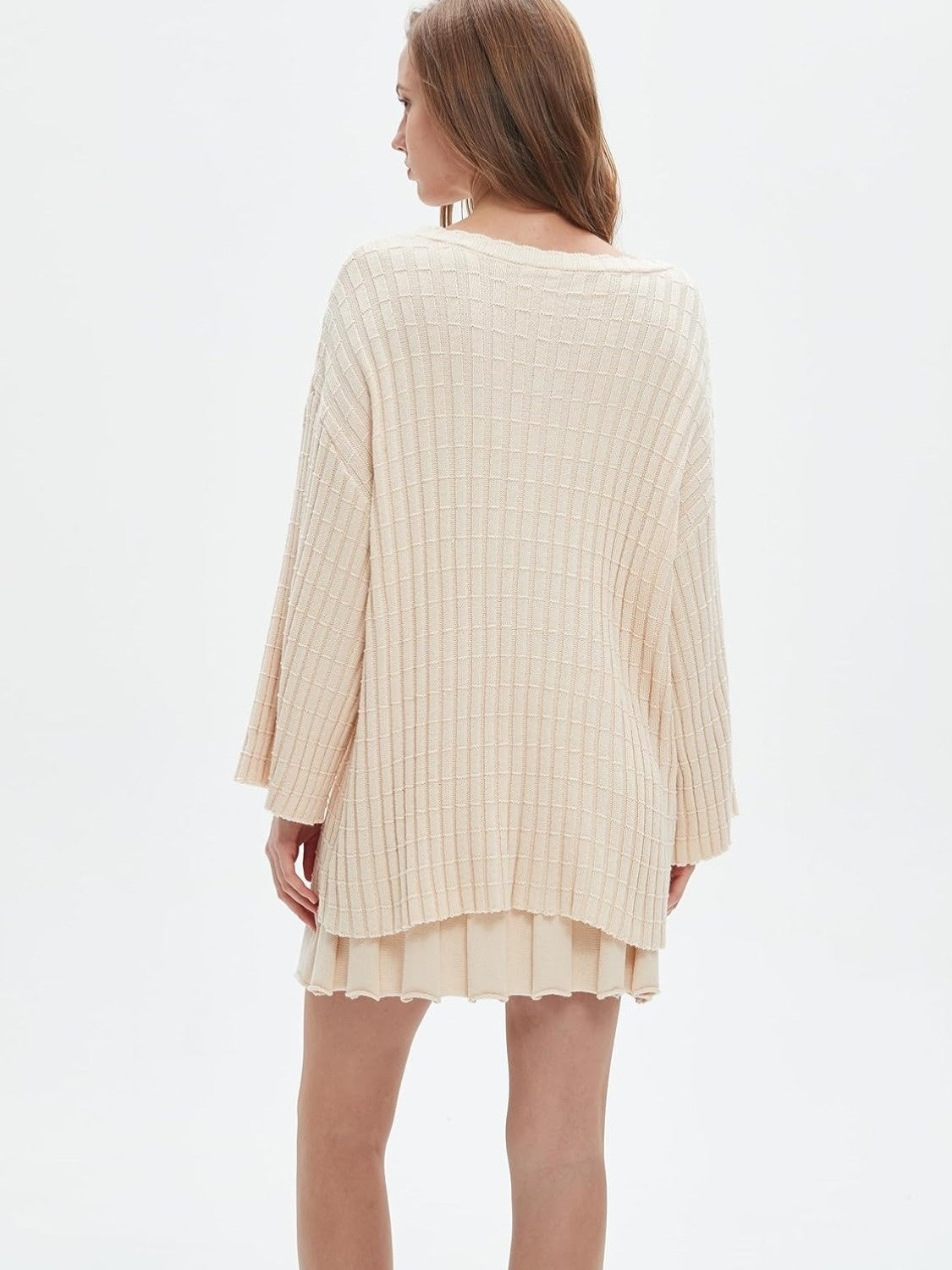 Ezapine Casual Loose Knit Top And Pleated Skirt Set