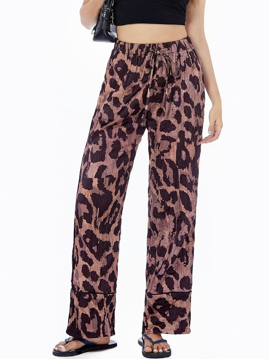 Ladyful Leopard Satin Wide Leg Pants