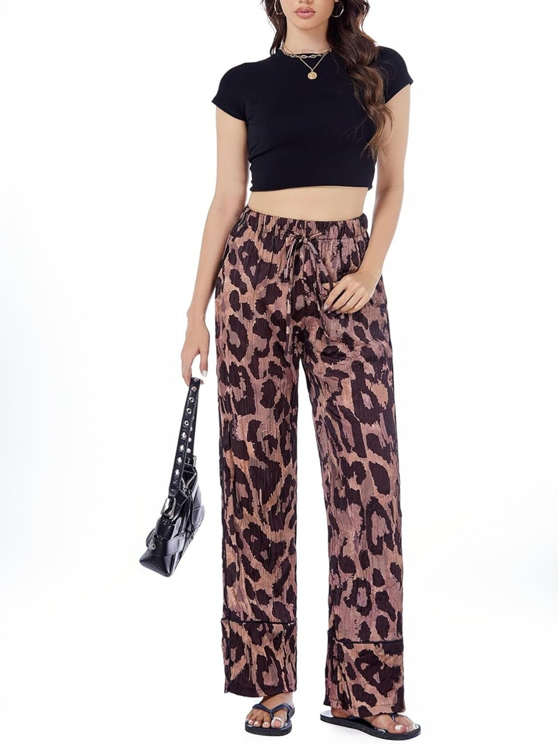 Ladyful Leopard Satin Wide Leg Pants