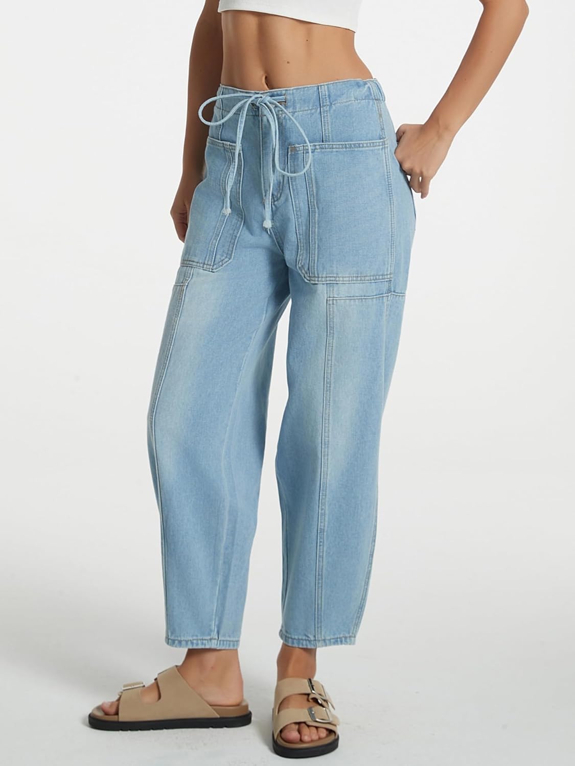 Lifeshe Baggy Barrel Jeans With Drawstring