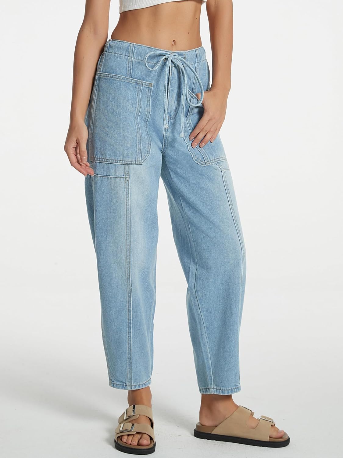 Lifeshe Baggy Barrel Jeans With Drawstring