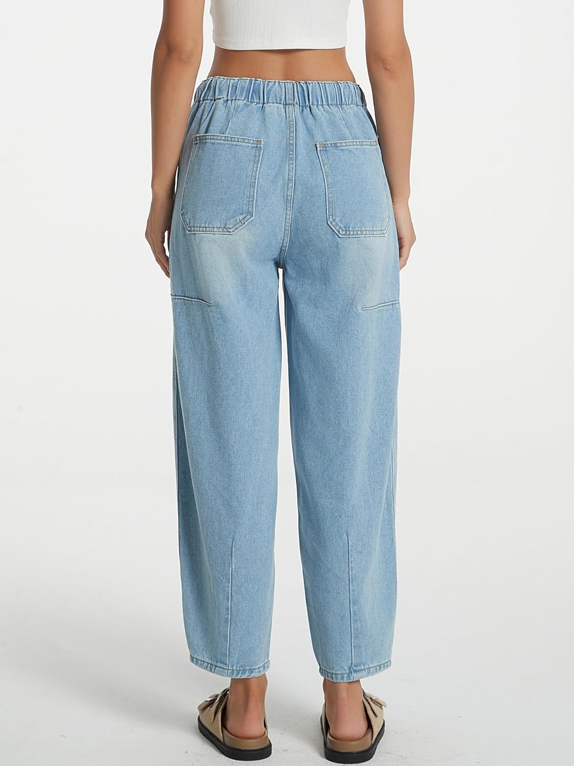 Lifeshe Baggy Barrel Jeans With Drawstring