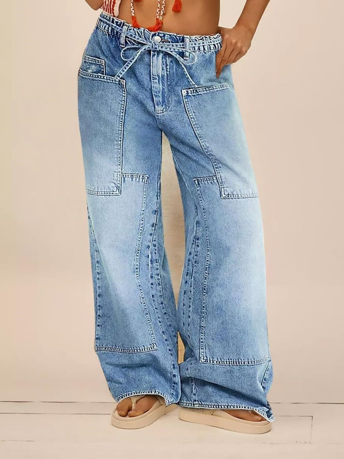 Ezapine Wide Leg Baggy Jeans With Belt