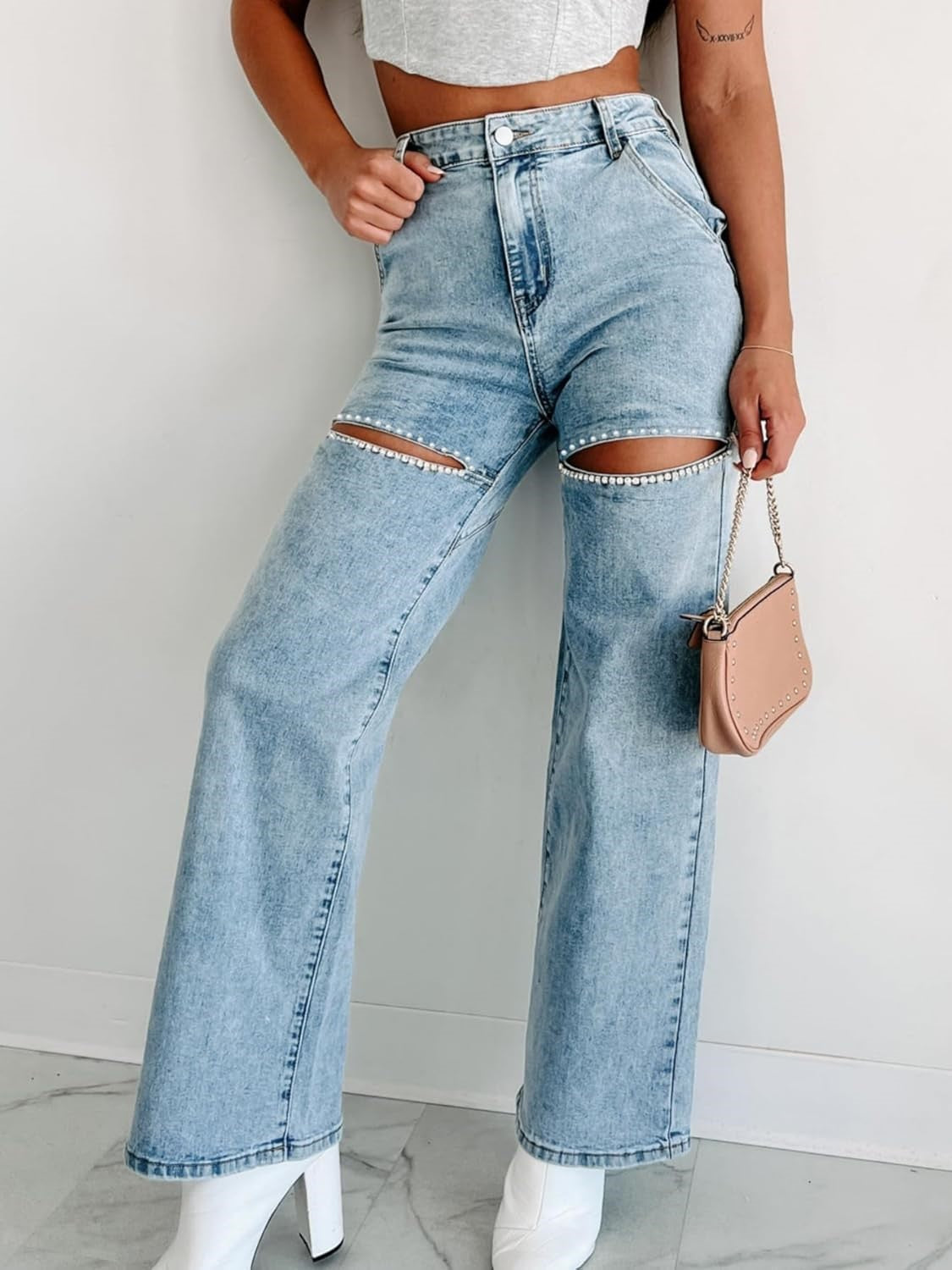 Kedera Rhinestone High Waist Jeans