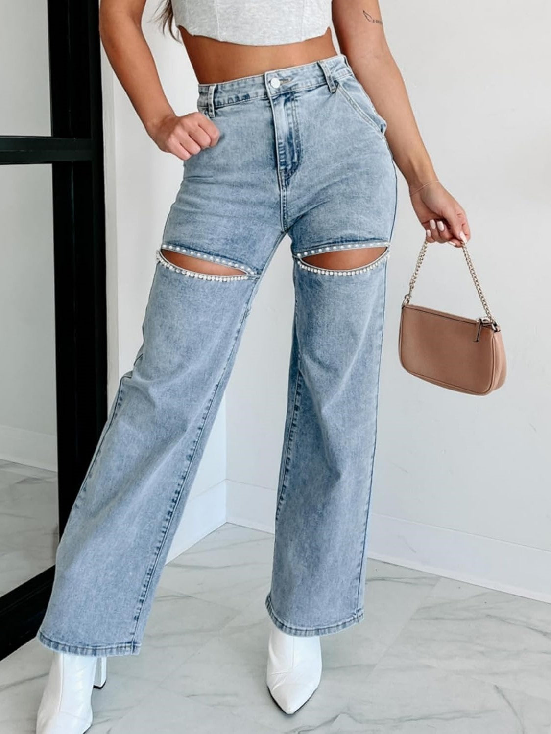 Kedera Rhinestone High Waist Jeans