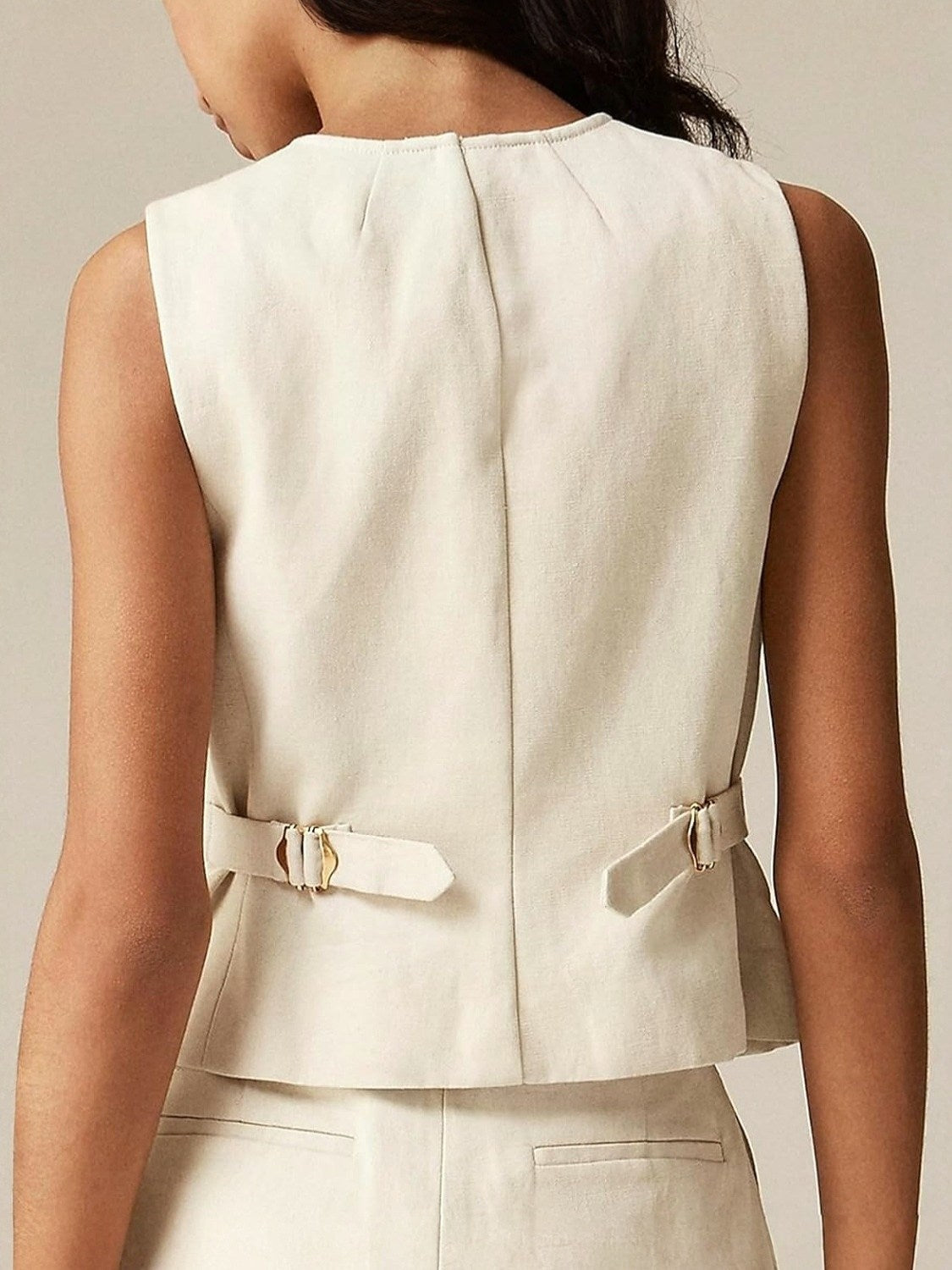 Kedera Crew Neck Sleeveless Linen Button Vest