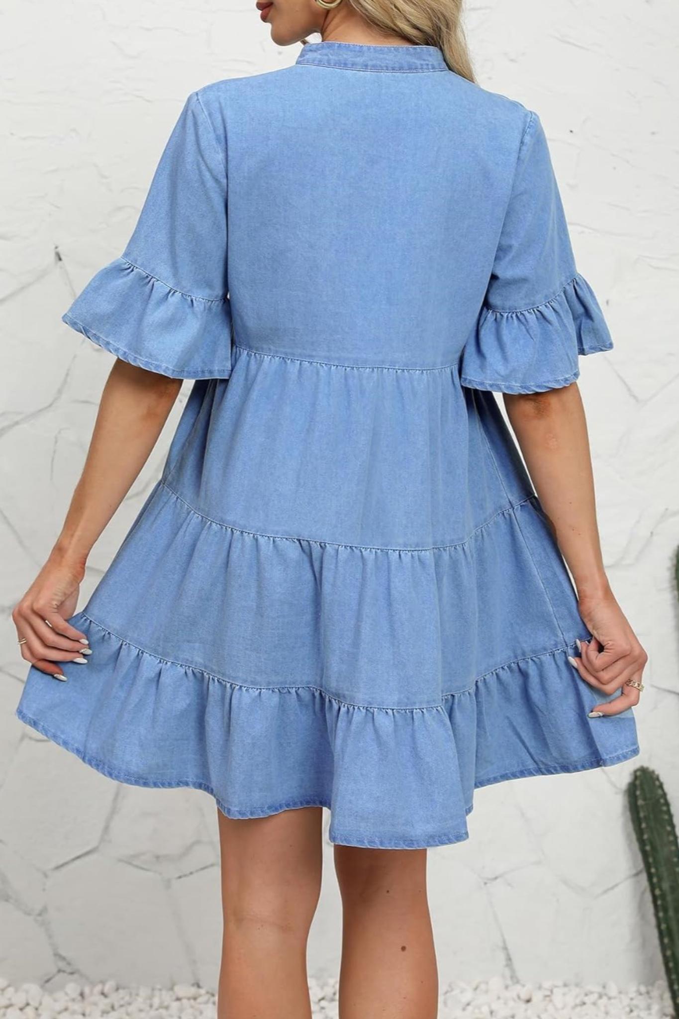 Kedera Casual Ruffle Sleeve Jean Dress
