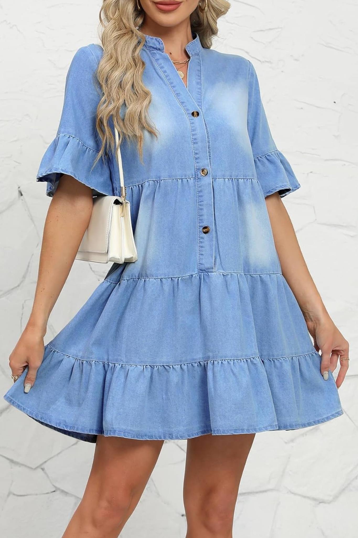 Kedera Casual Ruffle Sleeve Jean Dress