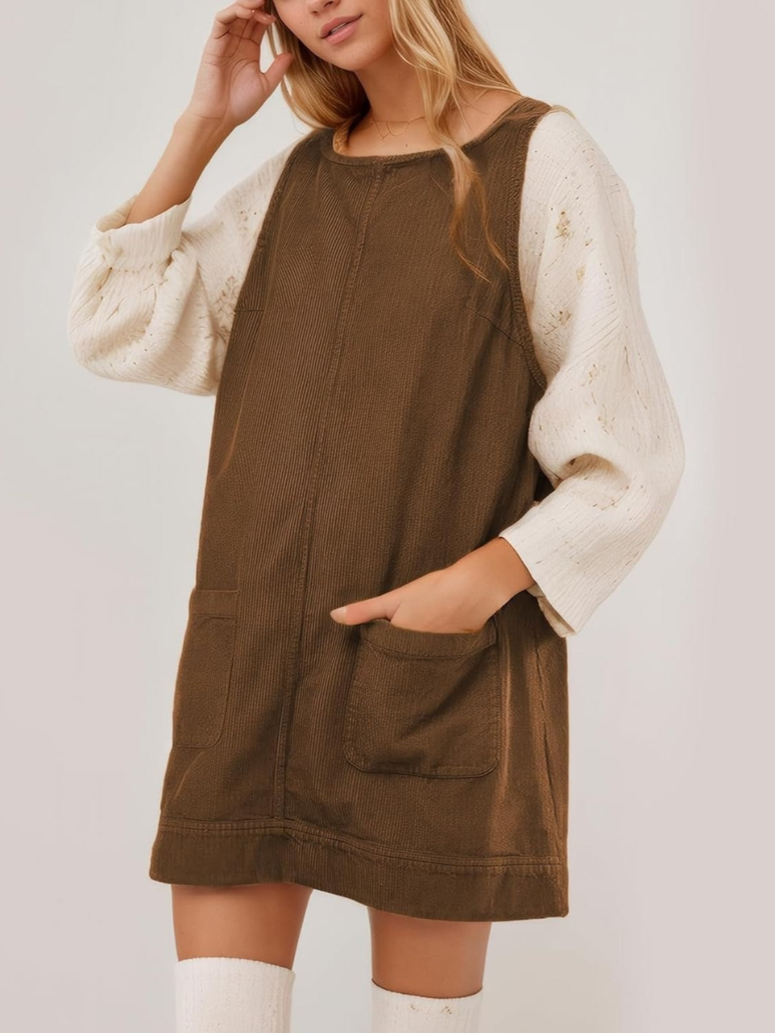Kedera Corduroy Overall Mini Dress With Pockets