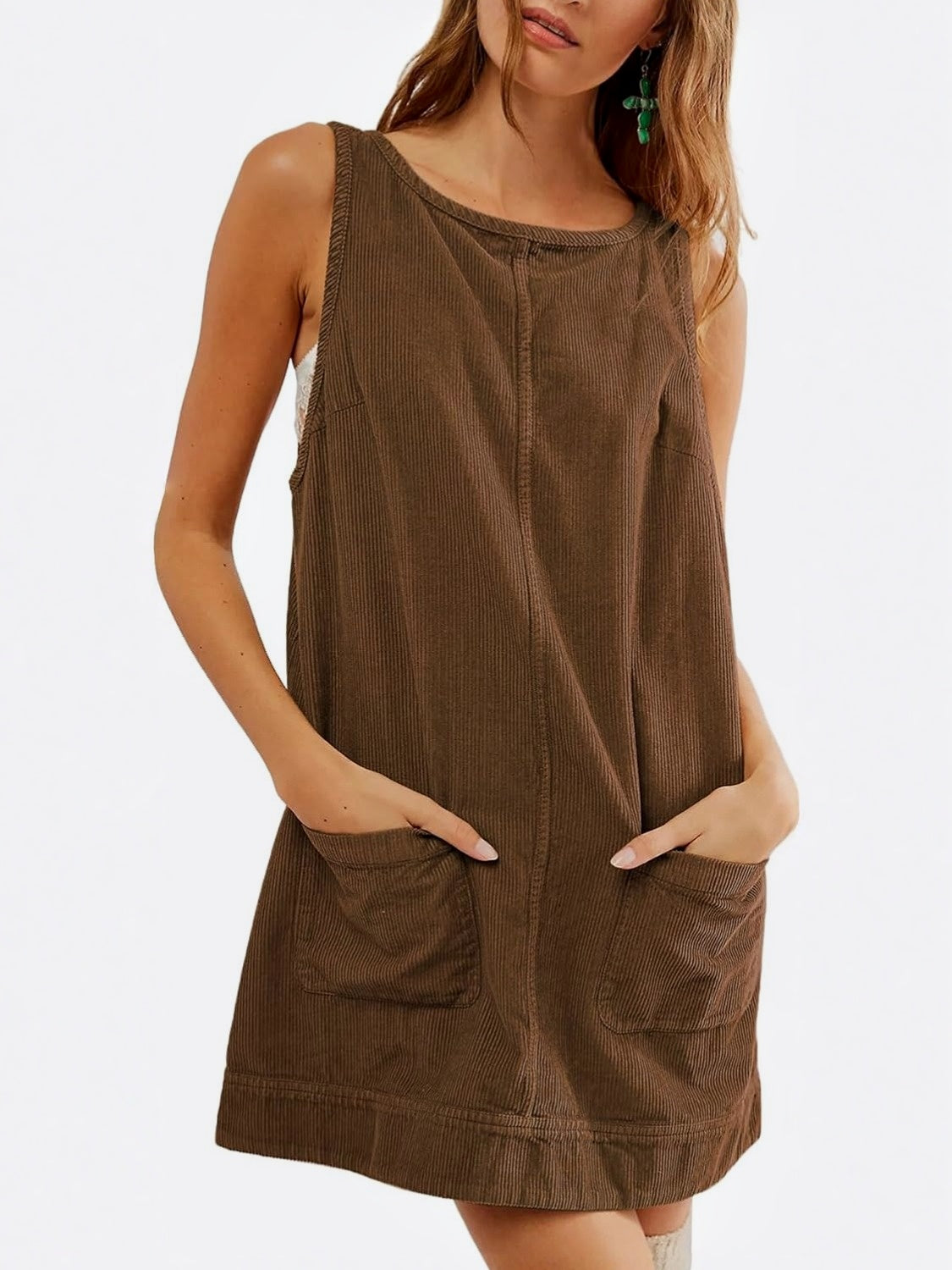Kedera Corduroy Overall Mini Dress With Pockets