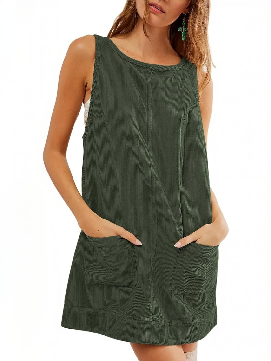 Kedera Corduroy Overall Mini Dress With Pockets
