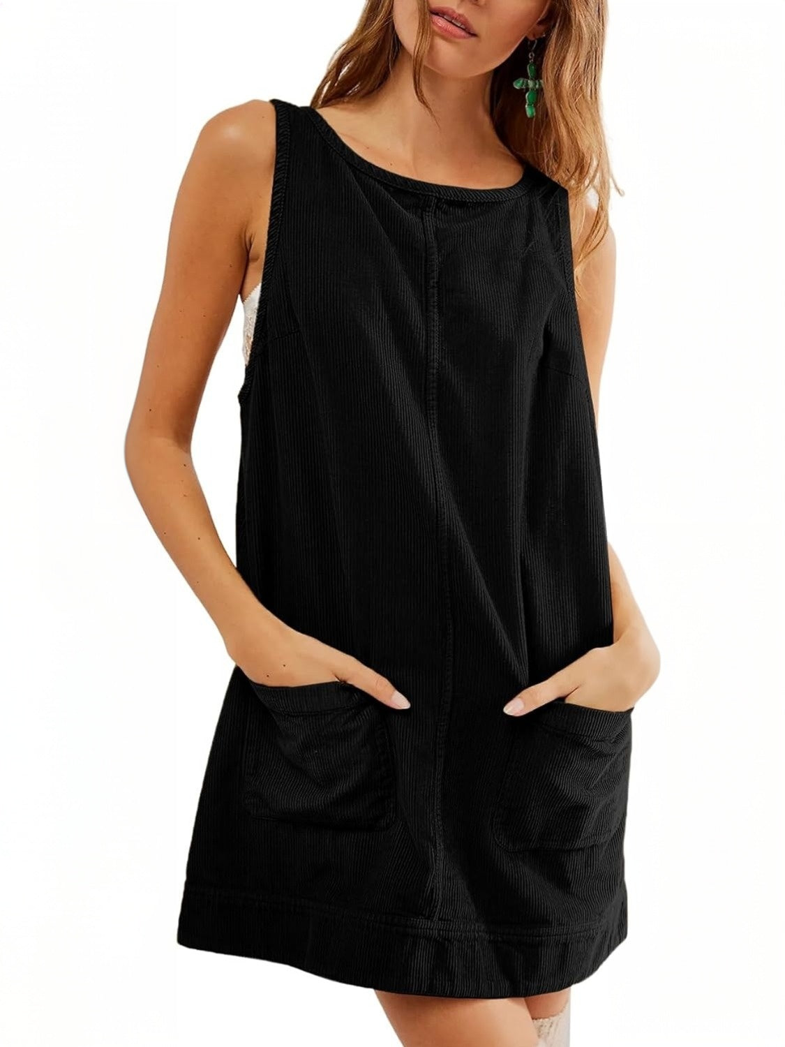 Kedera Corduroy Overall Mini Dress With Pockets