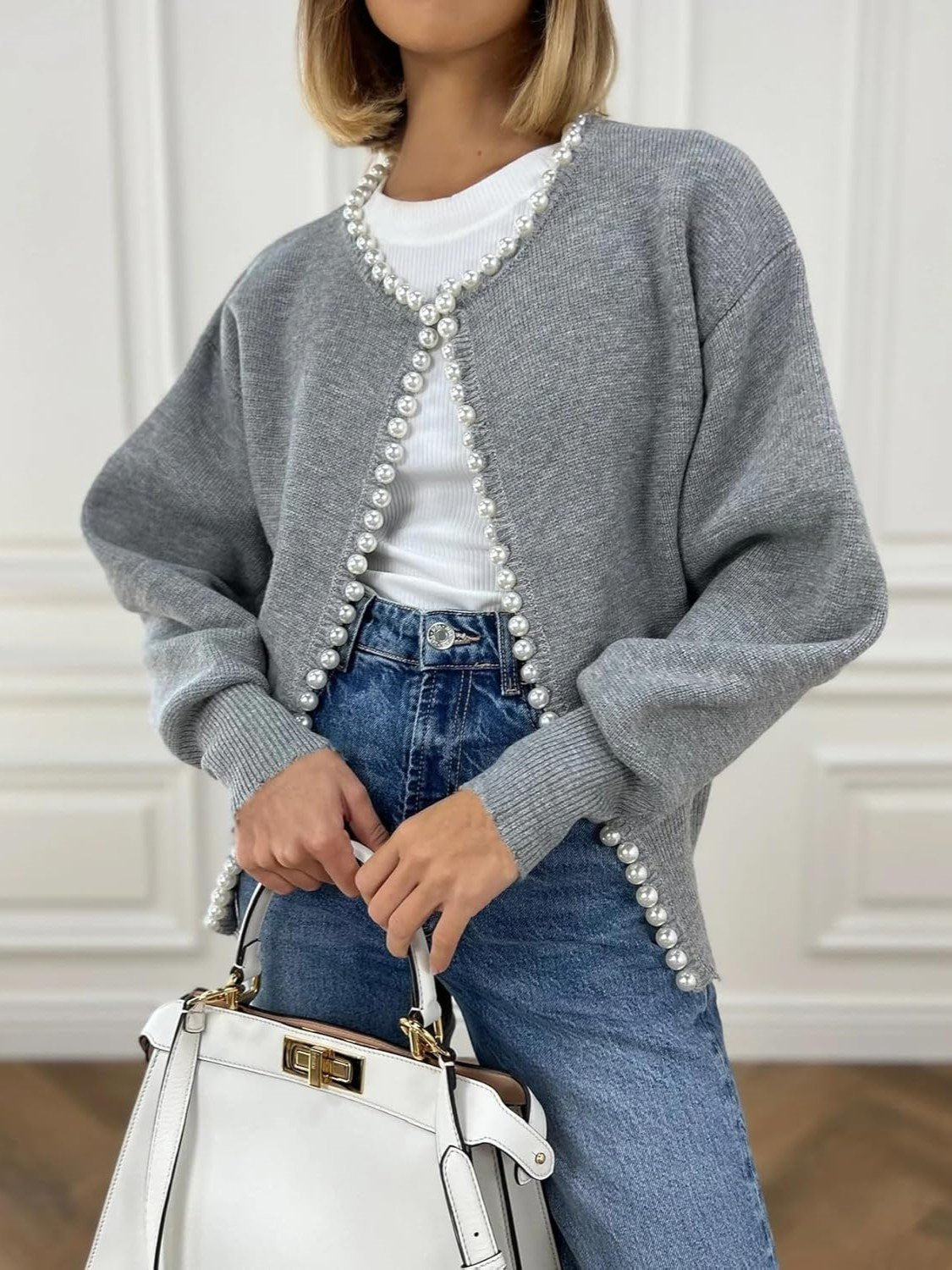 Kedera Pearl Embellished Knit Cardigan