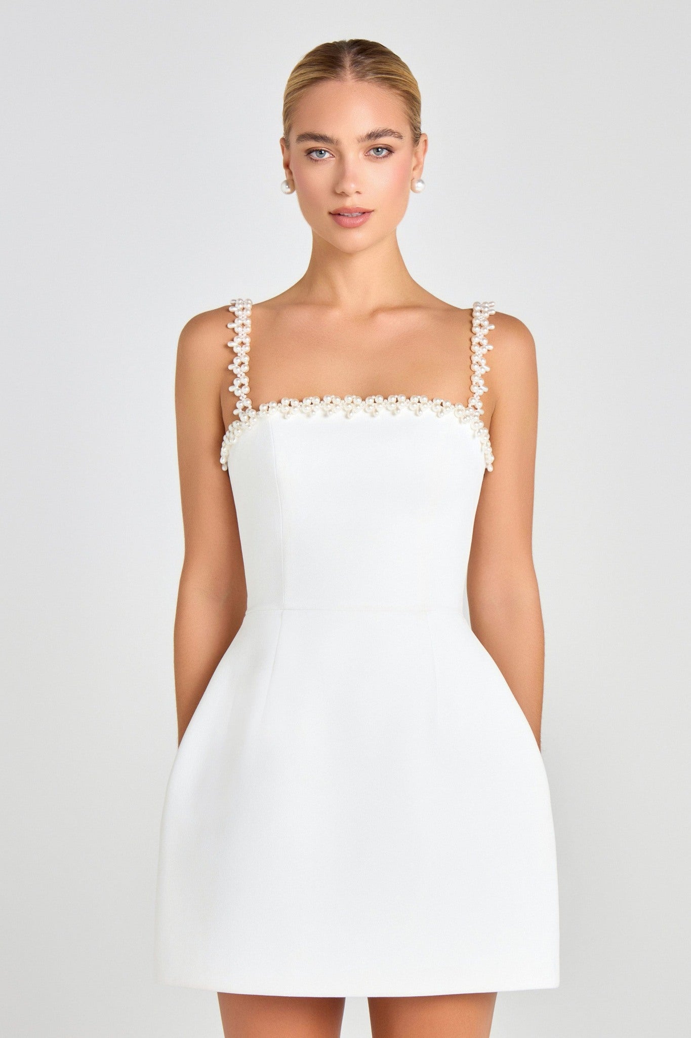 Ezabutus Pearl Strap Mini Dress – Elegant Square Neck Cocktail Dress