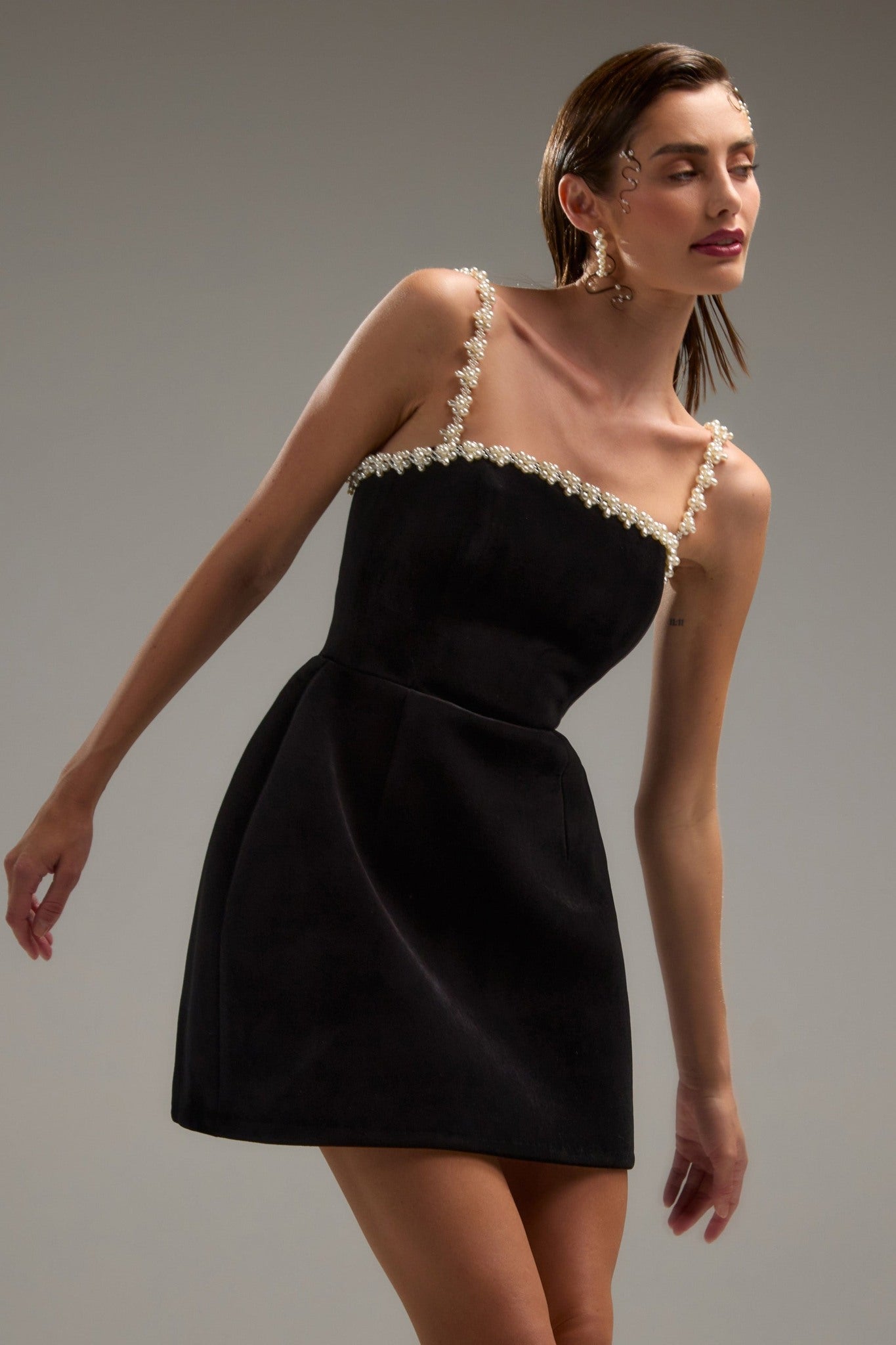 Ezabutus Pearl Strap Mini Dress – Elegant Square Neck Cocktail Dress