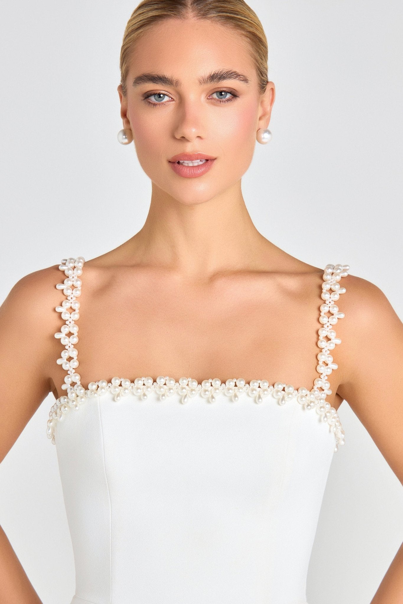 Ezabutus Pearl Strap Mini Dress – Elegant Square Neck Cocktail Dress
