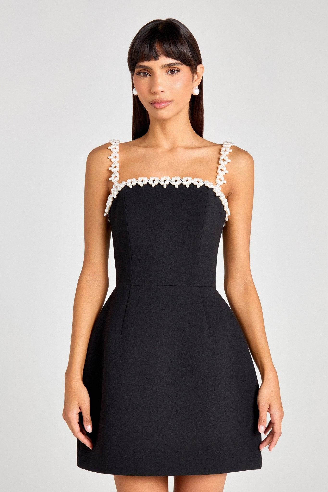 Ezabutus Pearl Strap Mini Dress – Elegant Square Neck Cocktail Dress