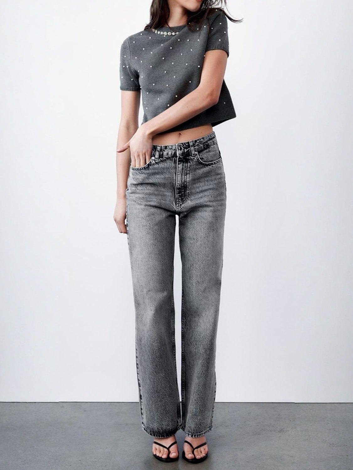 Lifeshe Pearl Embellished Crop Sweater