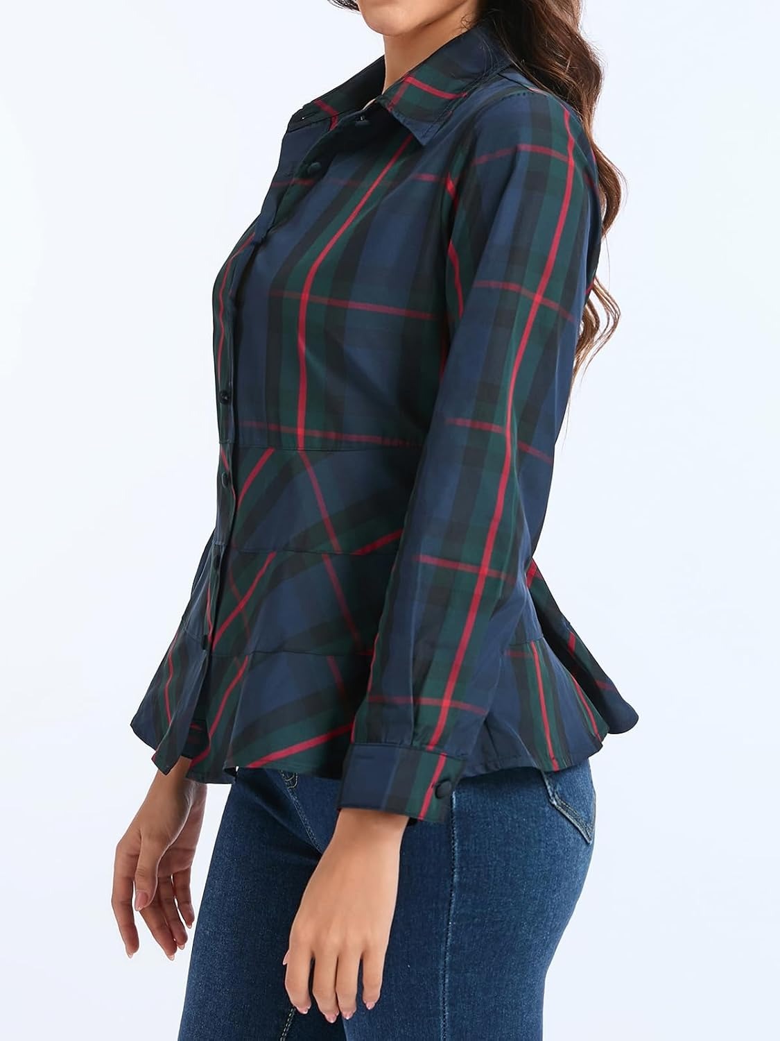 Ladyful Plaid Button Down Peplum Top