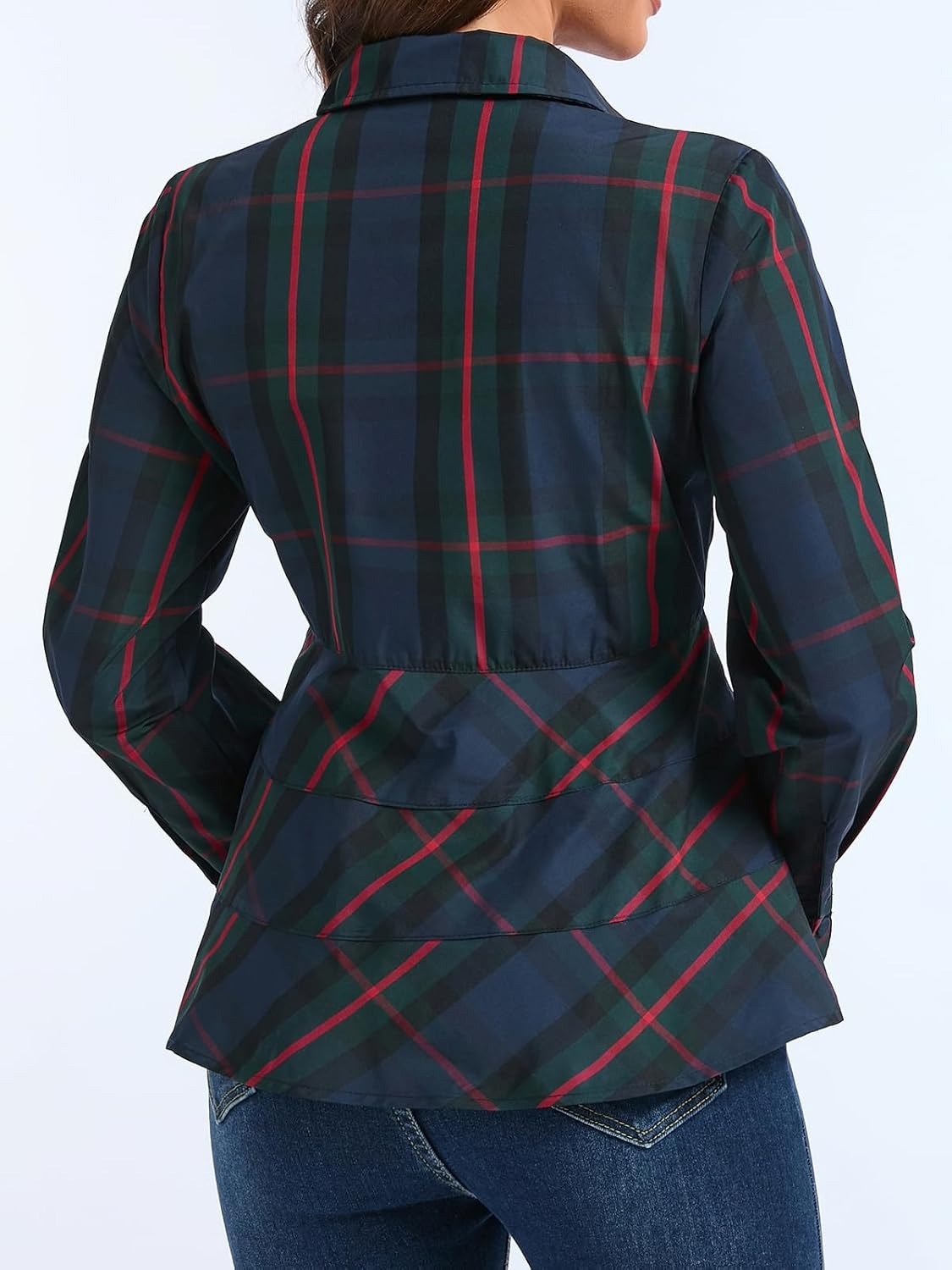Ladyful Plaid Button Down Peplum Top