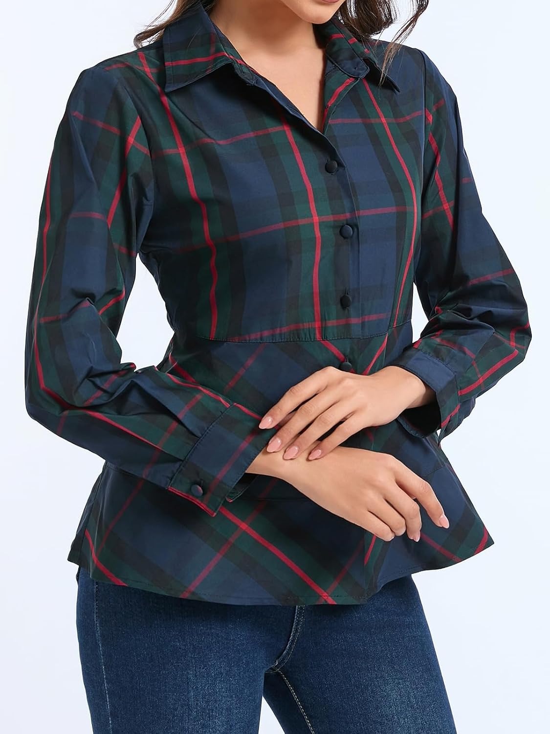 Ladyful Plaid Button Down Peplum Top