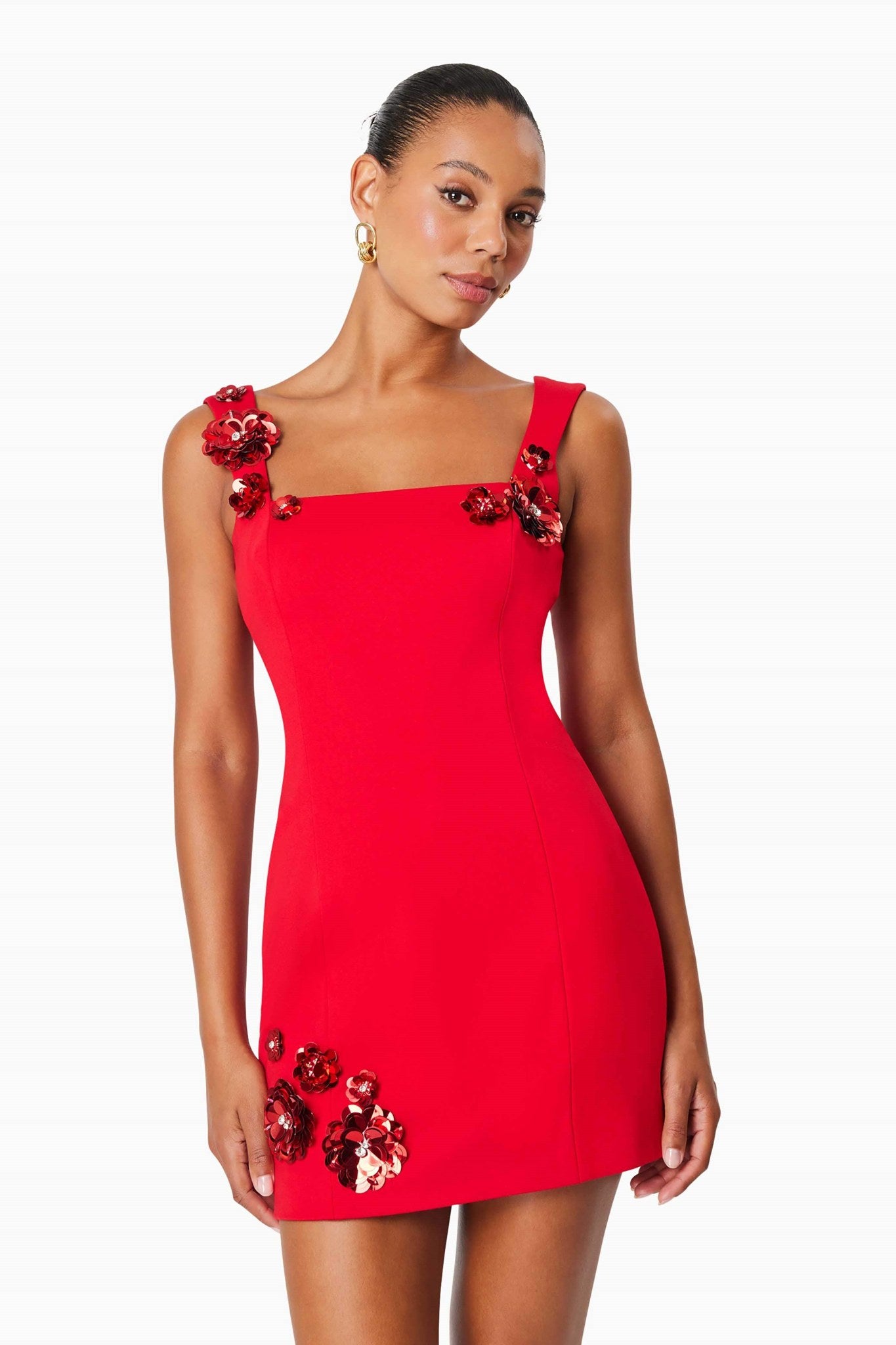 Ezabutus Red Sequin Floral Mini Dress – Elegant Bodycon Party Dress