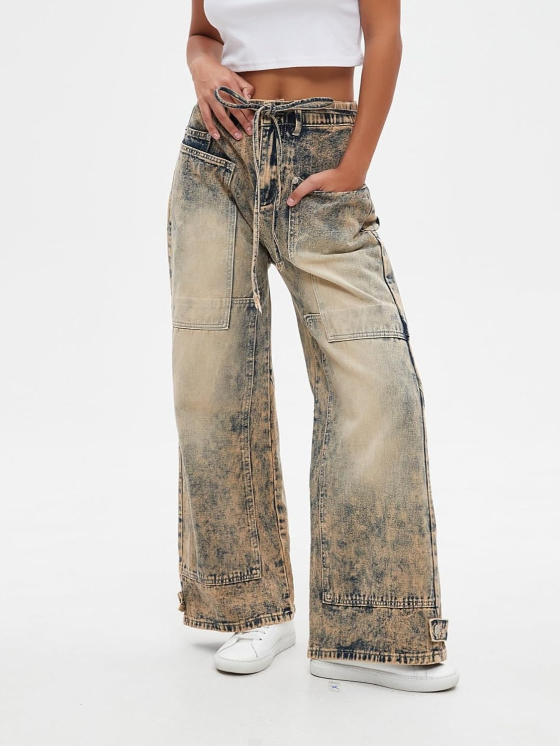 Ezapine Wide Leg Baggy Jeans With Belt