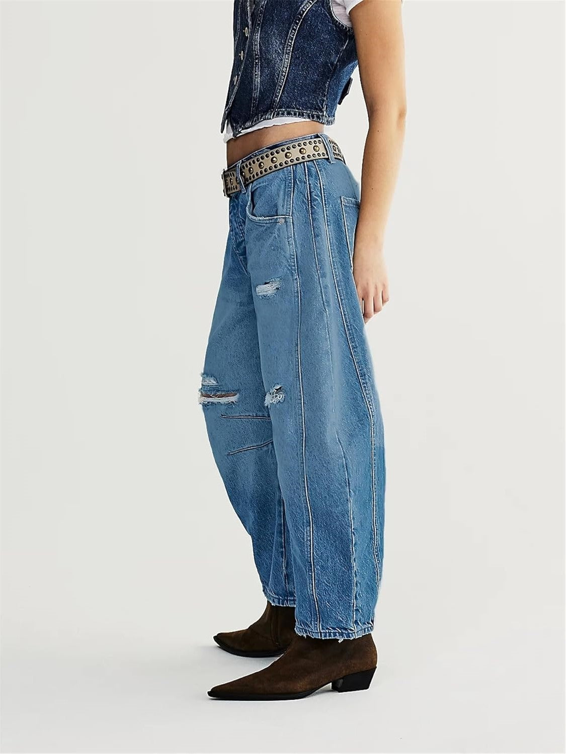 Lifeshe Low Rise Ripped Boyfriend Barrel Jeans