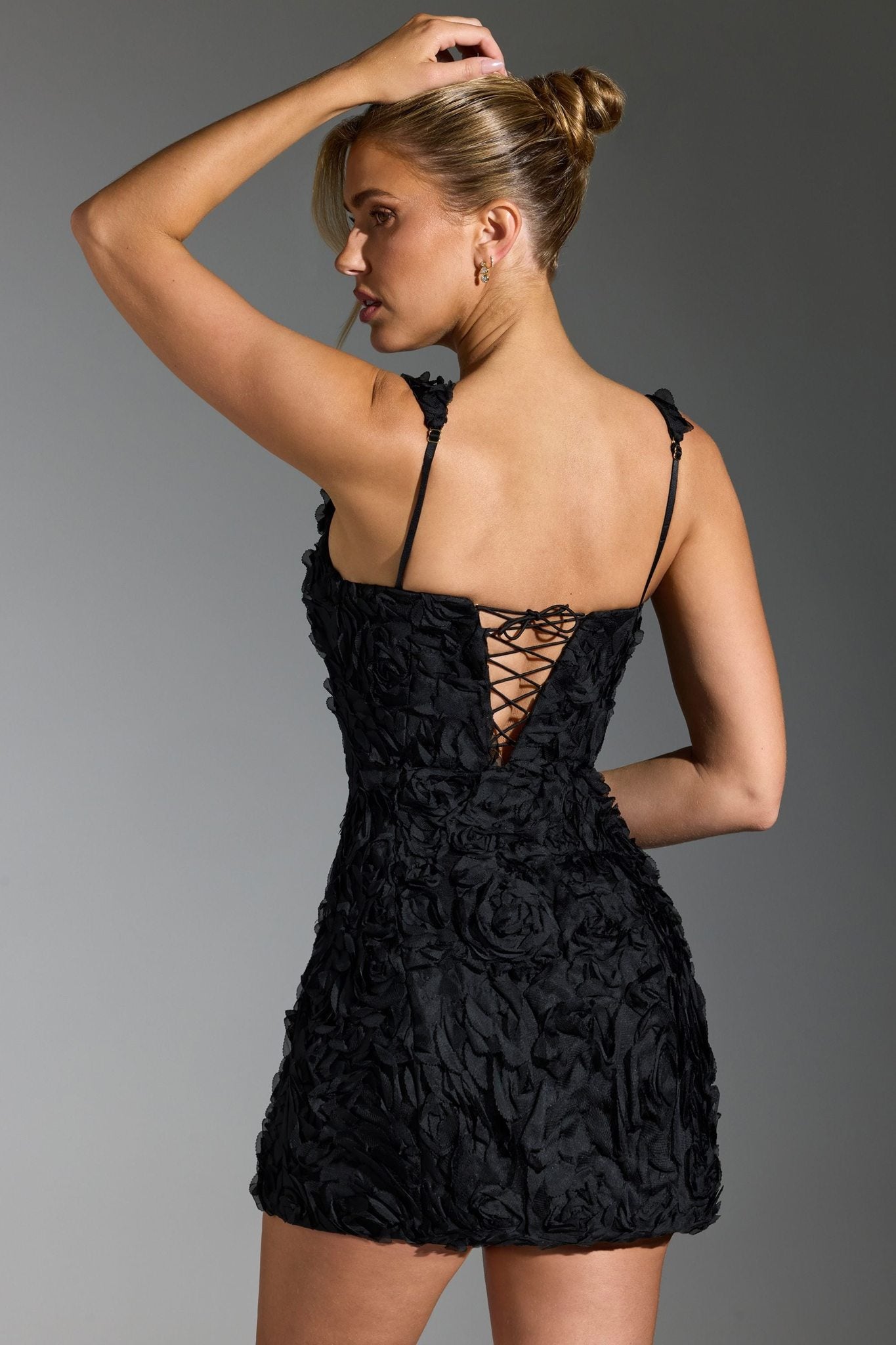 Ezabutus Rosette 3D Floral Lace Up Mini Dress – Bodycon Cocktail Party Dress