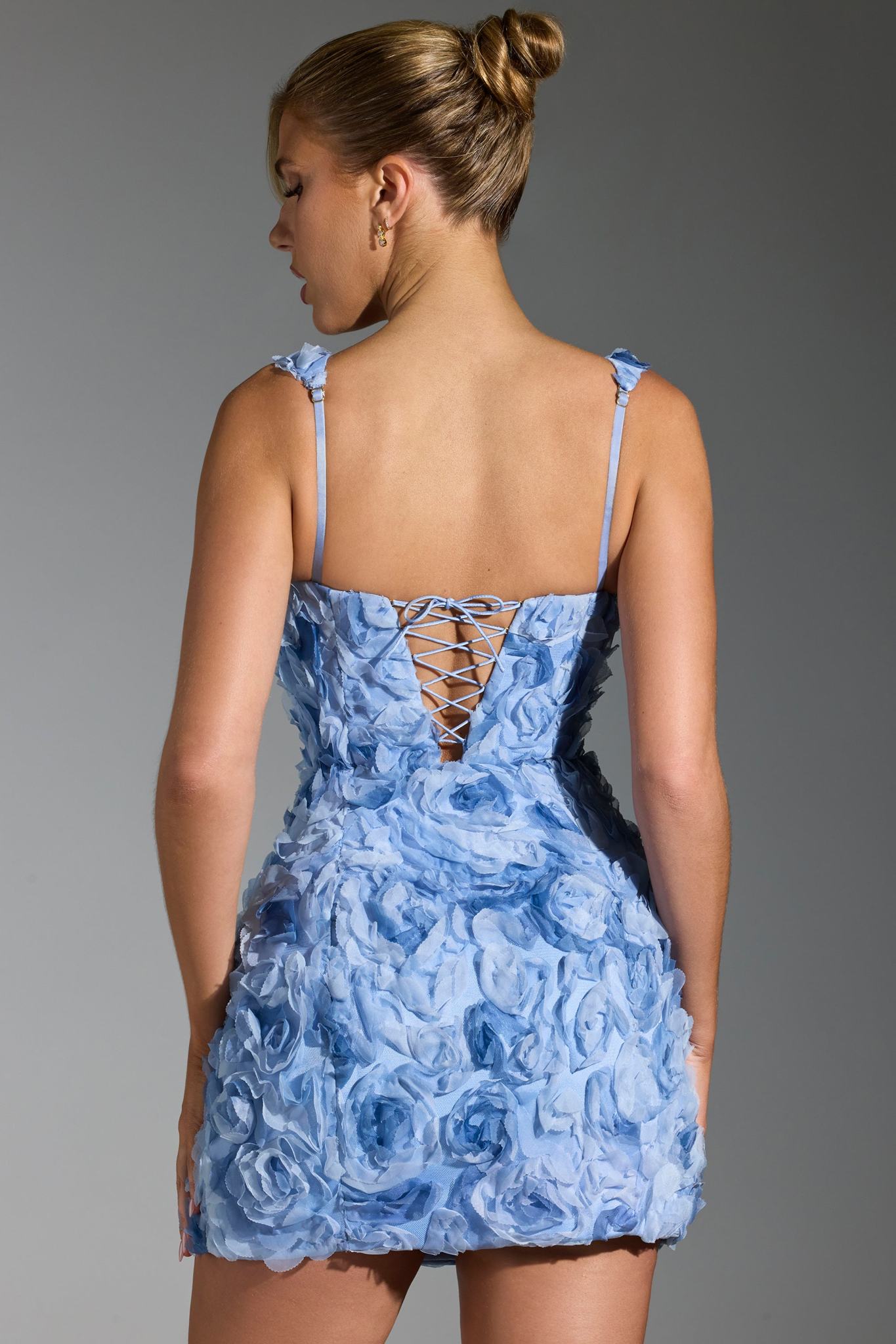 Ezabutus Rosette 3D Floral Lace Up Mini Dress – Bodycon Cocktail Party Dress