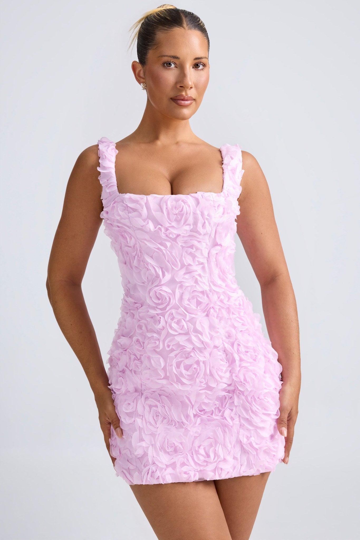 Ezabutus Rosette 3D Floral Lace Up Mini Dress – Bodycon Cocktail Party Dress