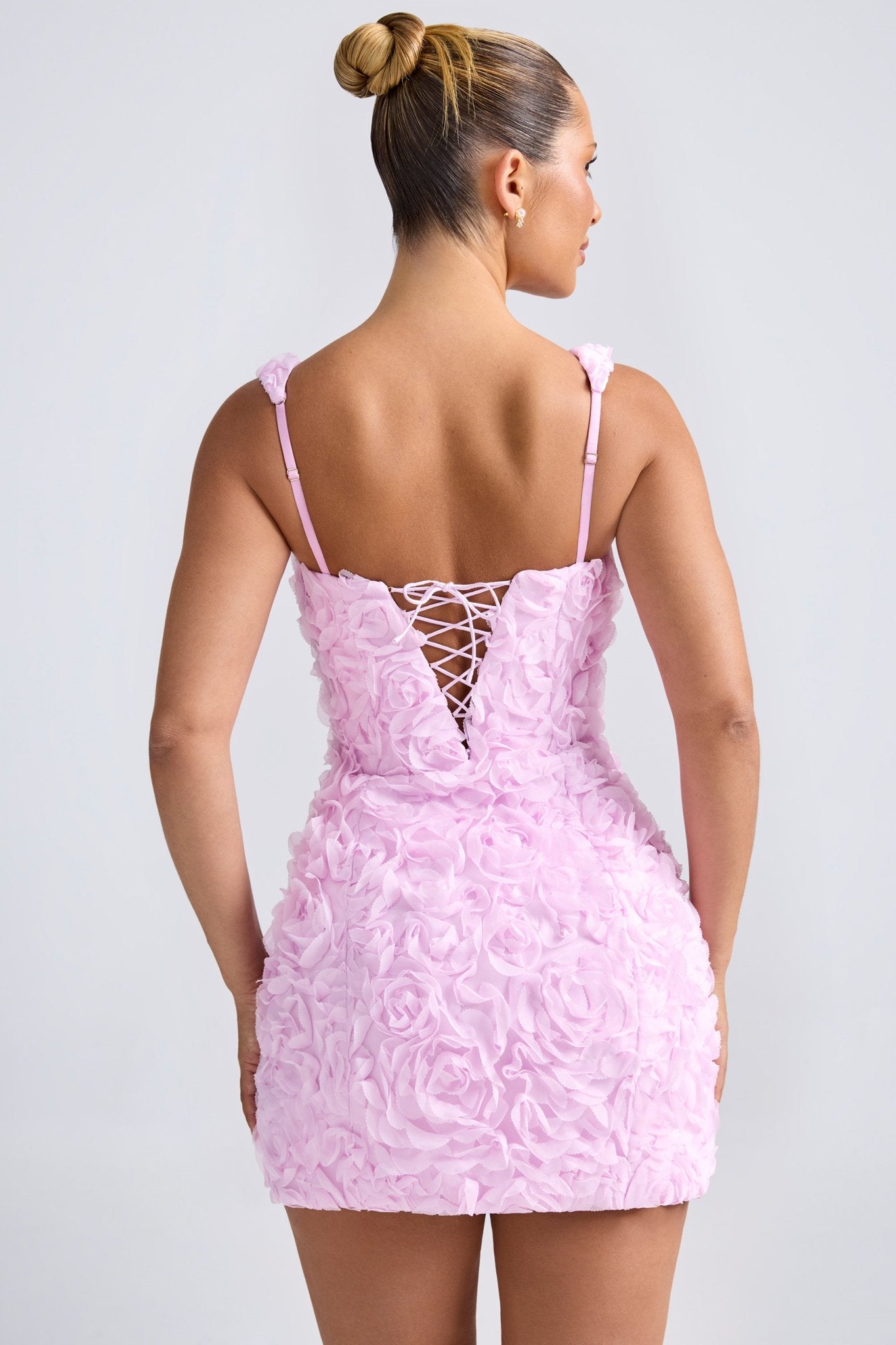 Ezabutus Rosette 3D Floral Lace Up Mini Dress – Bodycon Cocktail Party Dress