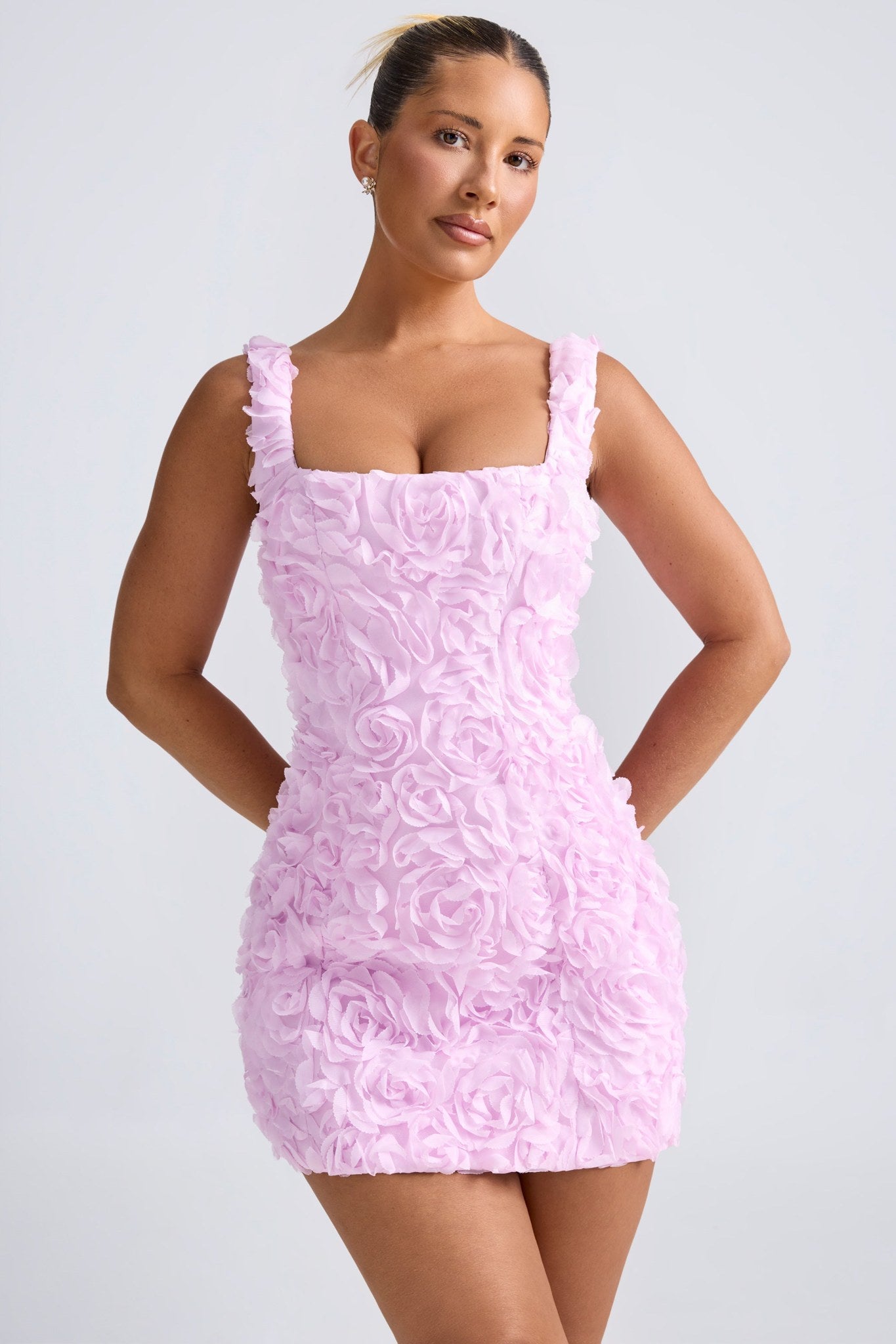Ezabutus Rosette 3D Floral Lace Up Mini Dress – Bodycon Cocktail Party Dress