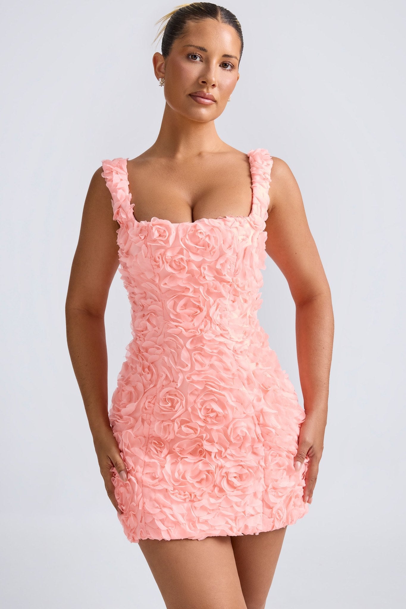 Ezabutus Rosette 3D Floral Lace Up Mini Dress – Bodycon Cocktail Party Dress