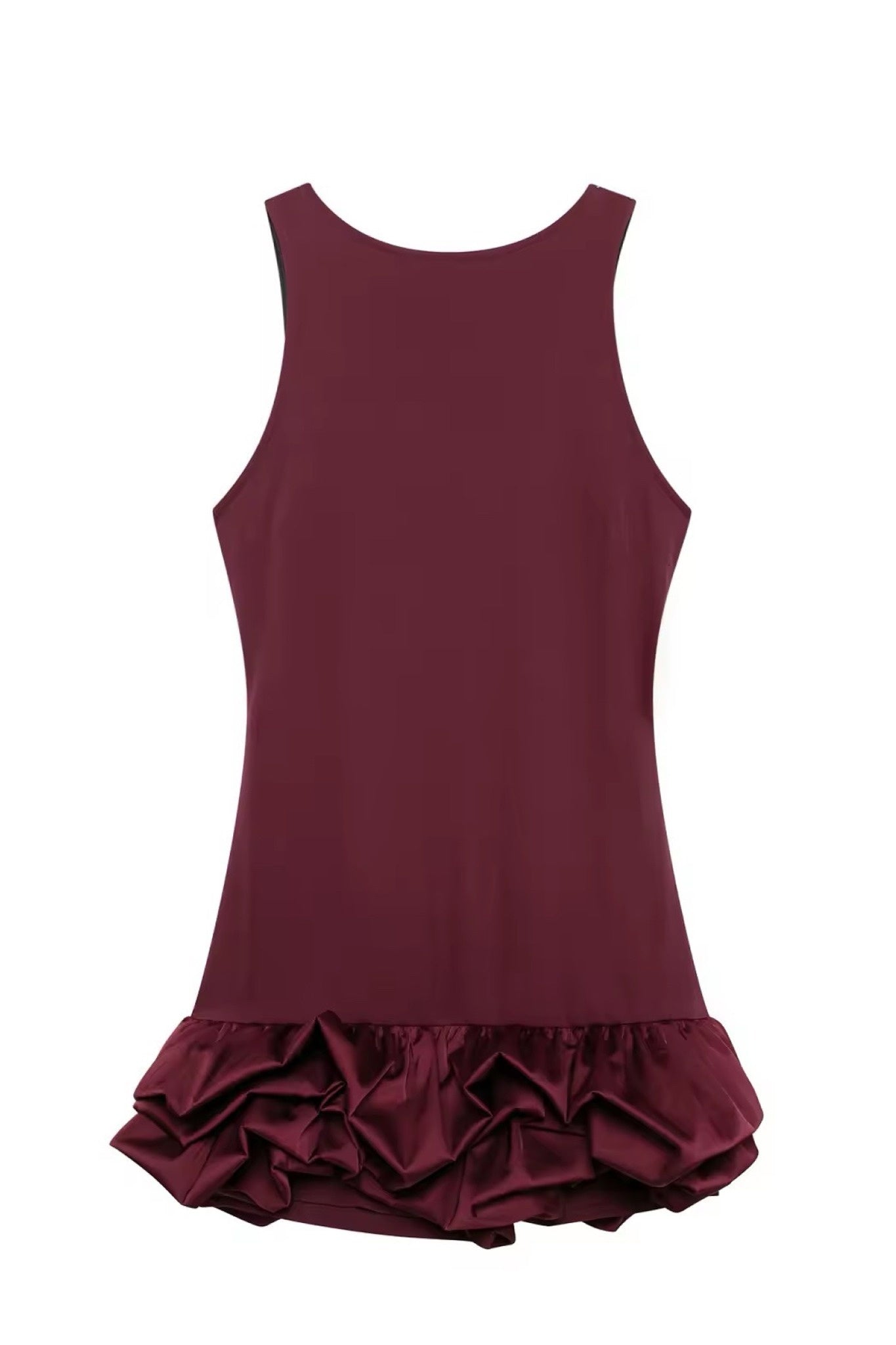 Ezabutus Bubble Hem Ruffle Sleeveless Mini Dress With Built In Shorts