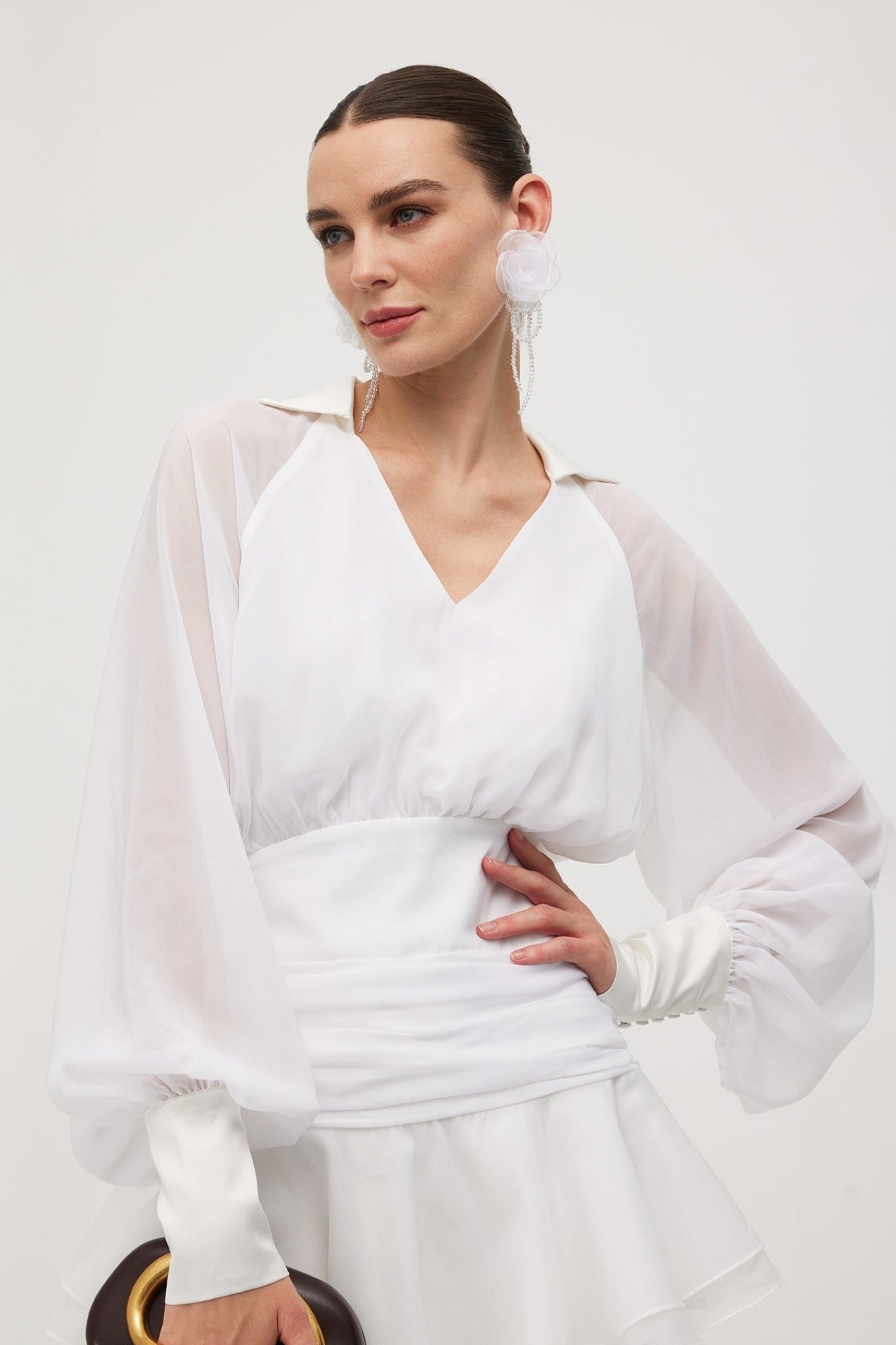 Ezabutus Elegant Sheer Sleeve Open Back Ruffled Hem Mini Dress