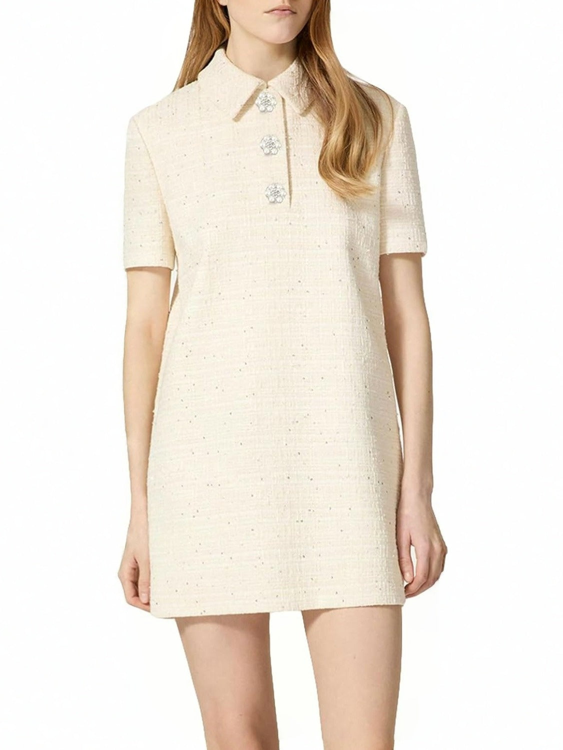 Yexpine Collared Tweed Mini Shift Dress