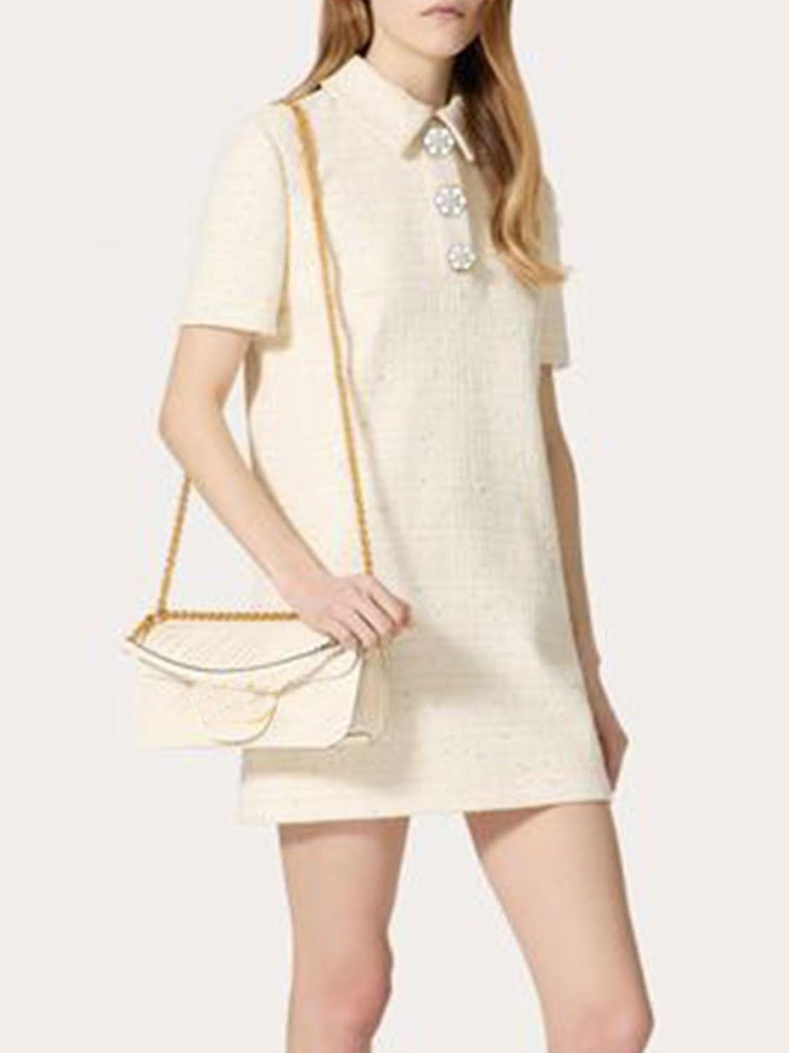 Yexpine Collared Tweed Mini Shift Dress
