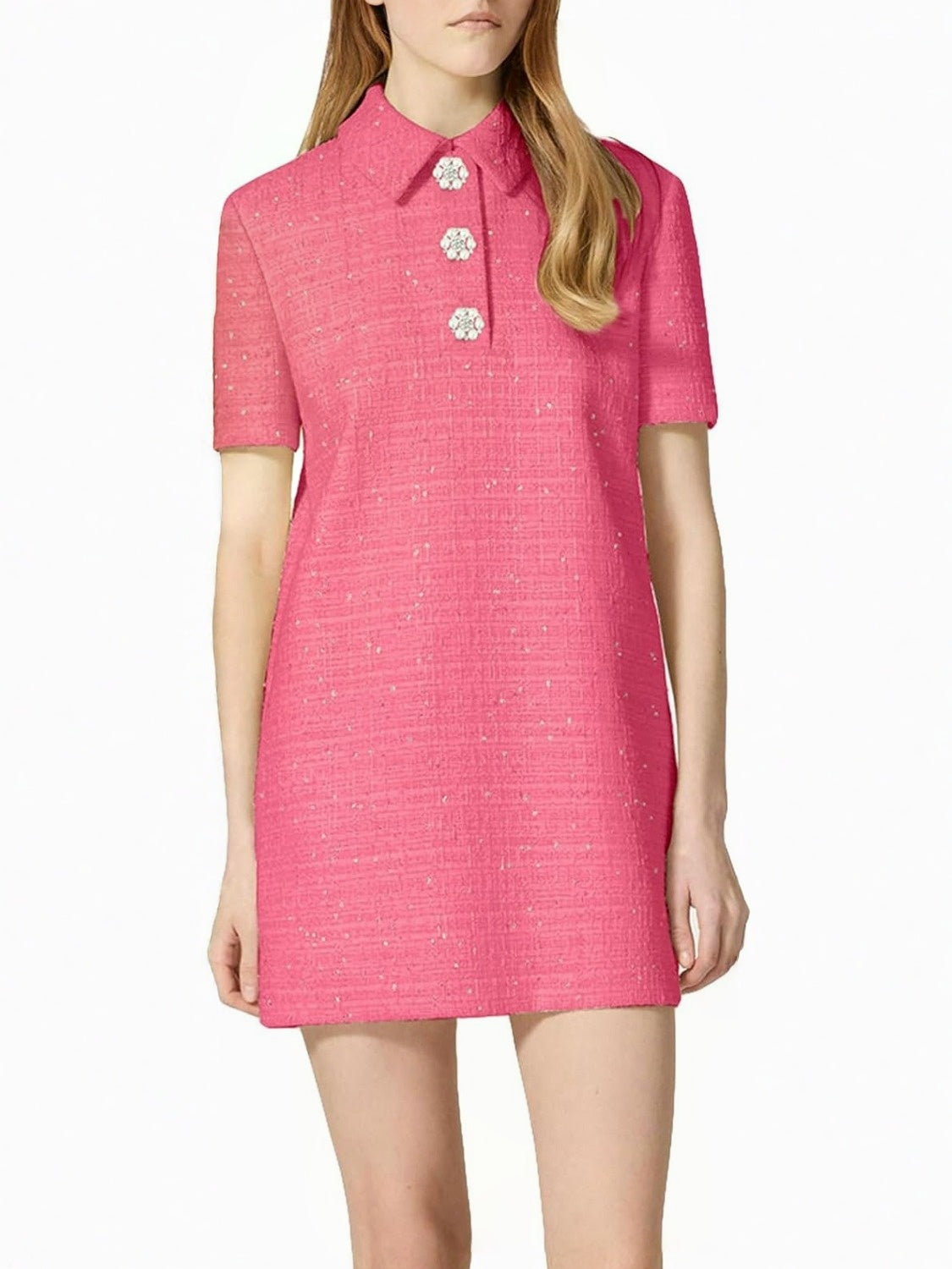Yexpine Collared Tweed Mini Shift Dress