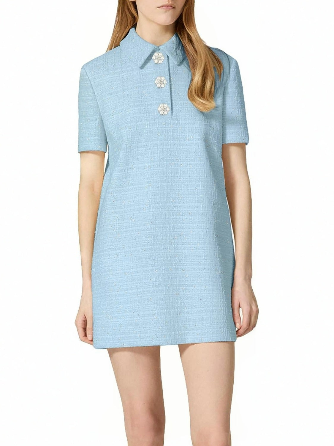 Yexpine Collared Tweed Mini Shift Dress