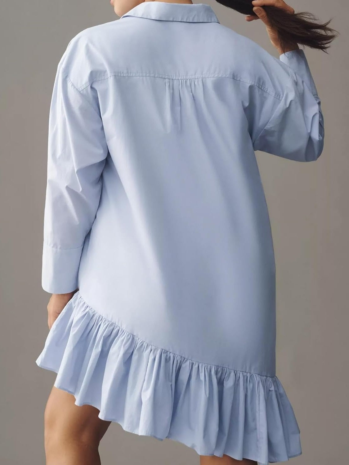 Ezapine Bow Tie Casual Collared Shirt Dress