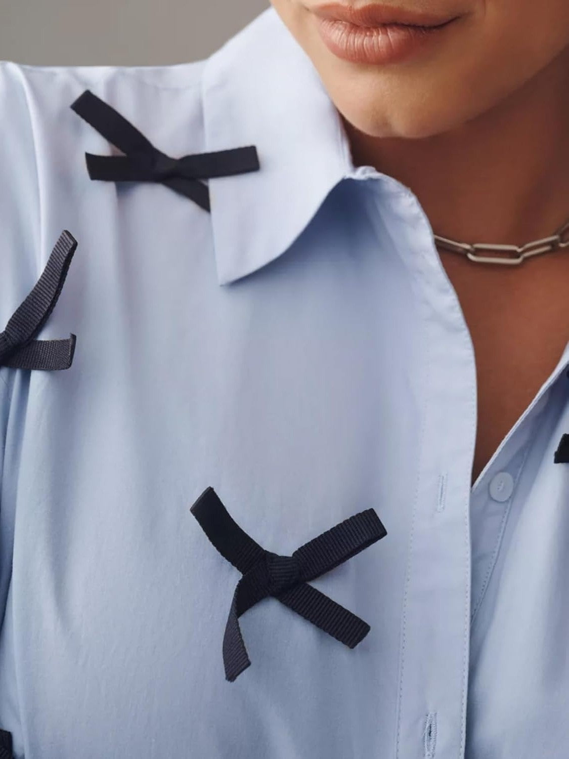 Ezapine Bow Tie Casual Collared Shirt Dress