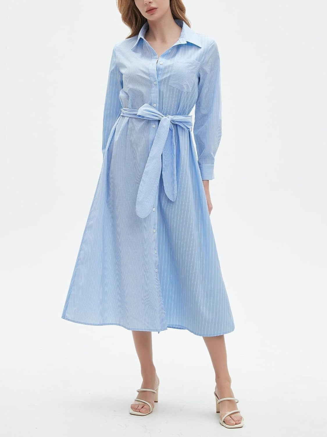 Kedera Long Sleeve Casual Split Shirt Dress