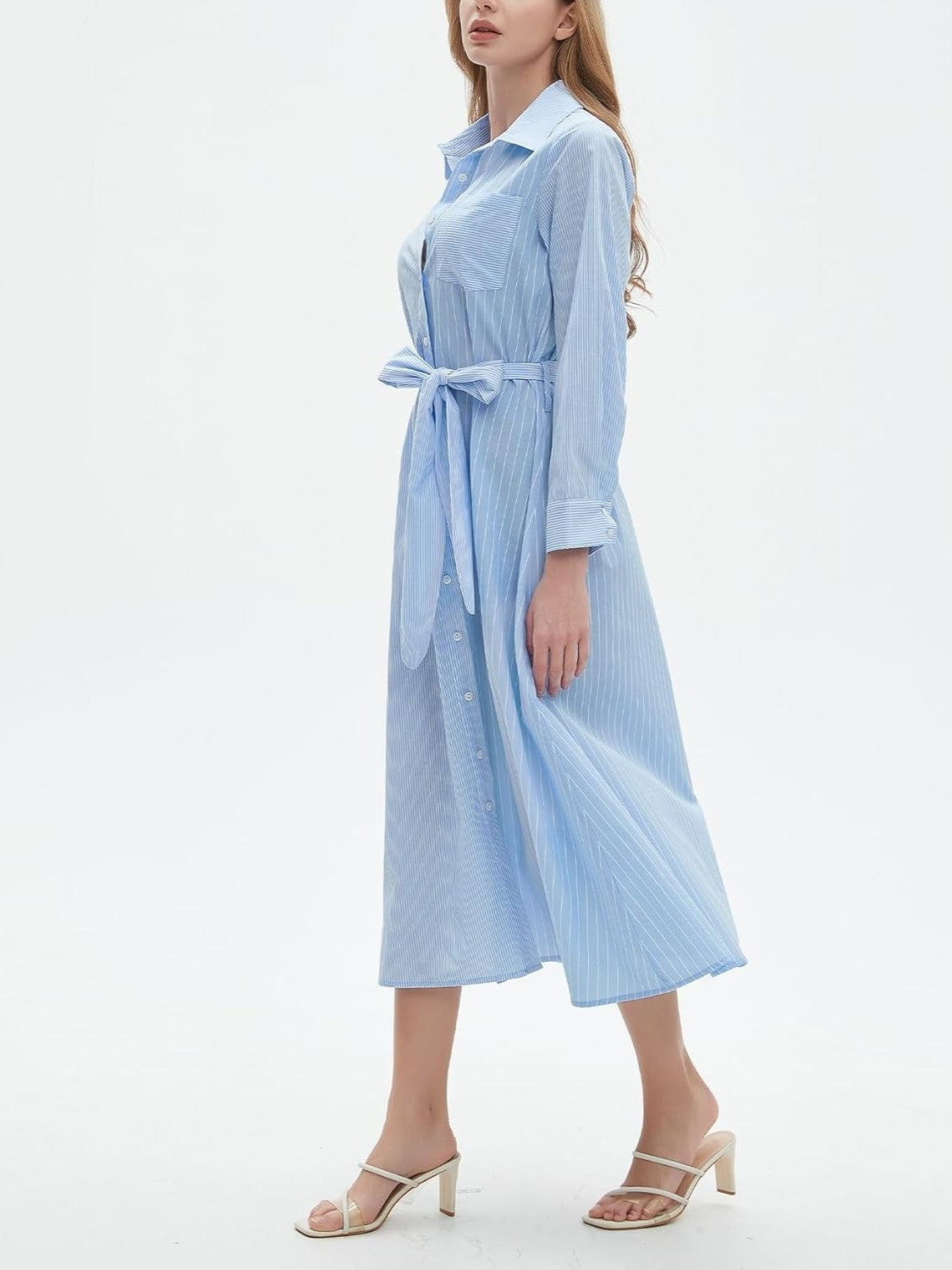 Kedera Long Sleeve Casual Split Shirt Dress