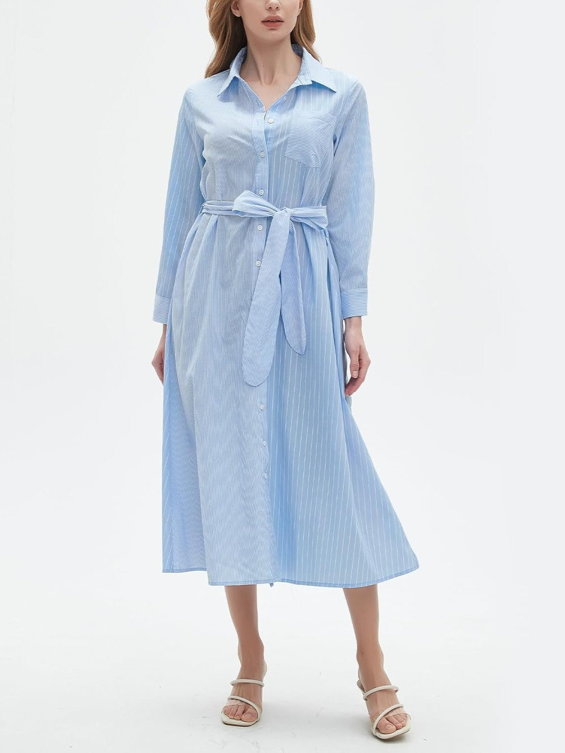 Kedera Long Sleeve Casual Split Shirt Dress