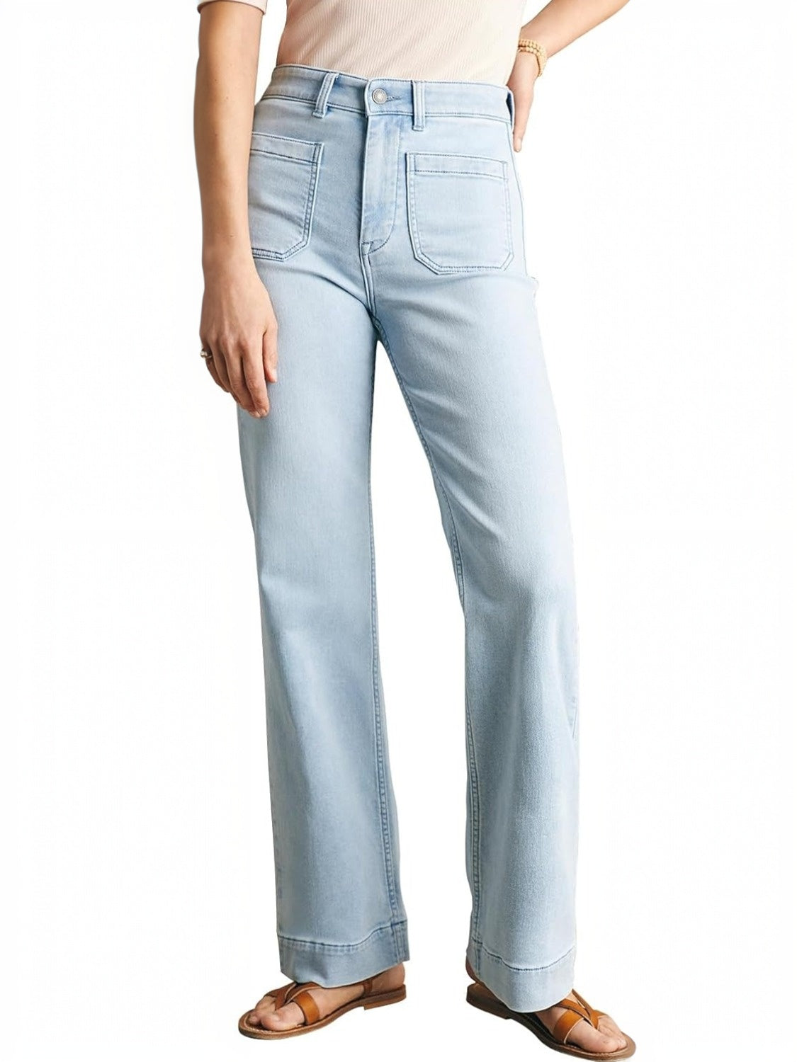 Yexpine Casual High Rise Straight Jeans With Patch Pockets