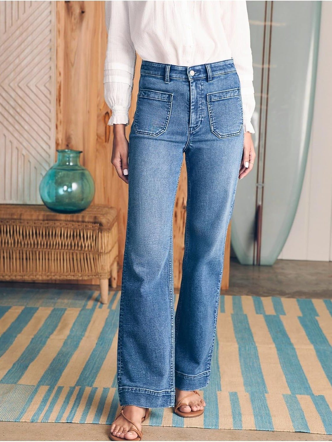 Yexpine Casual High Rise Straight Jeans With Patch Pockets