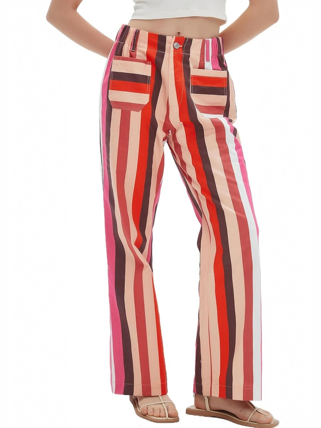 LifeShe Straight Striped High Waist Jeans