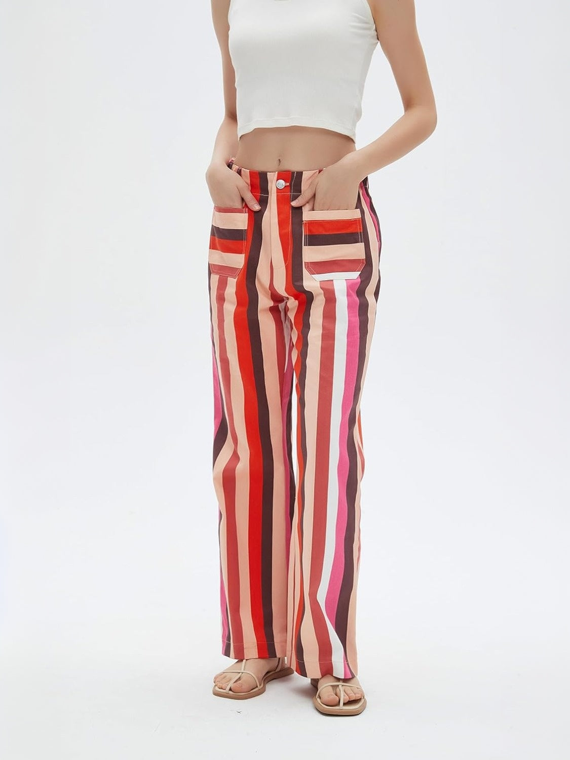 LifeShe Straight Striped High Waist Jeans